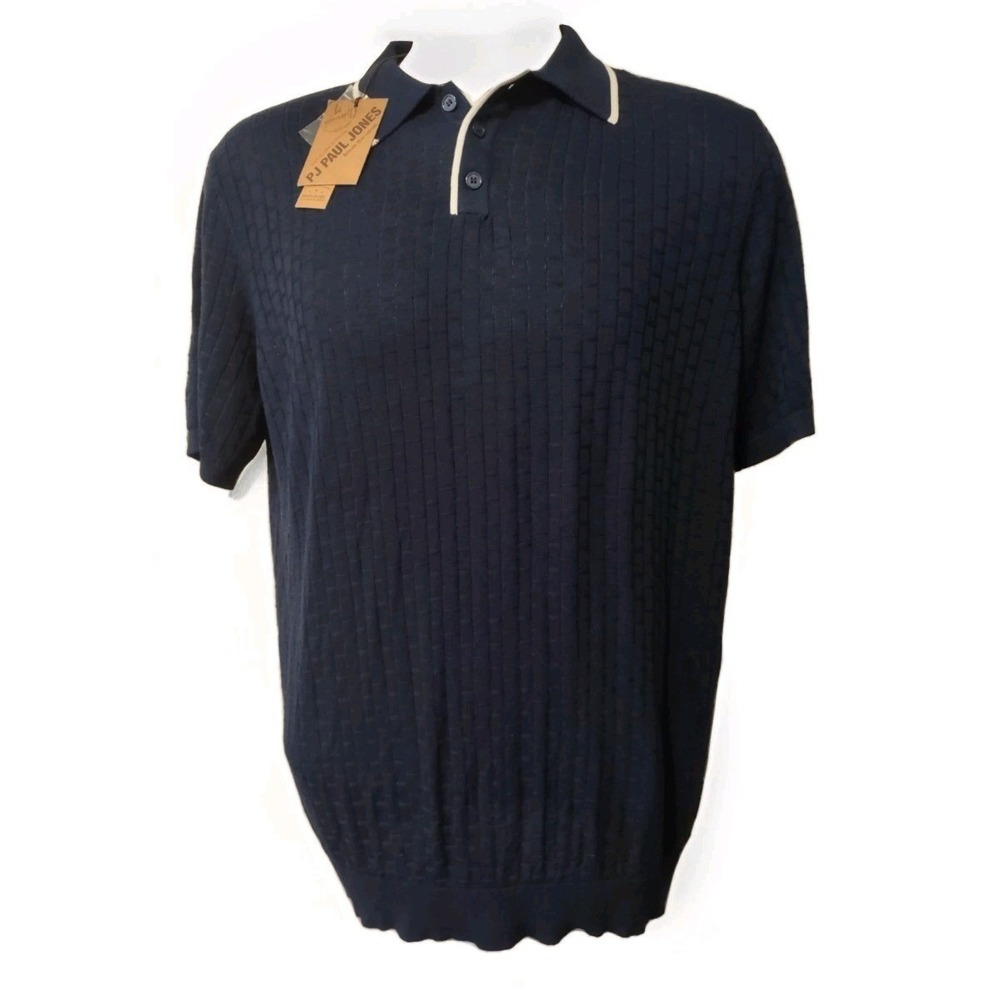 PJ Paul Jones Shirt Men's Size XL Polo Short Sleeve Texture Pullover Preppy Navy
